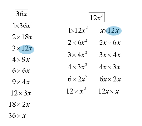 factors 36x and 12x^2